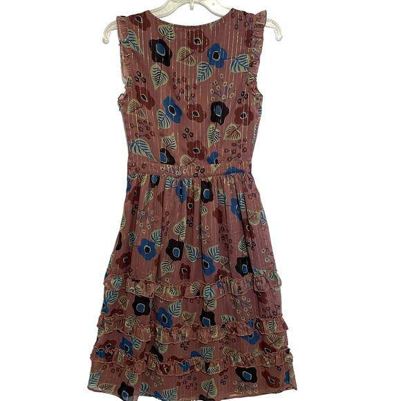 Modcloth Ruffled Floral Midi Dress Womens Small Mauve Purple Metallic Tiered - Picture 7 of 13